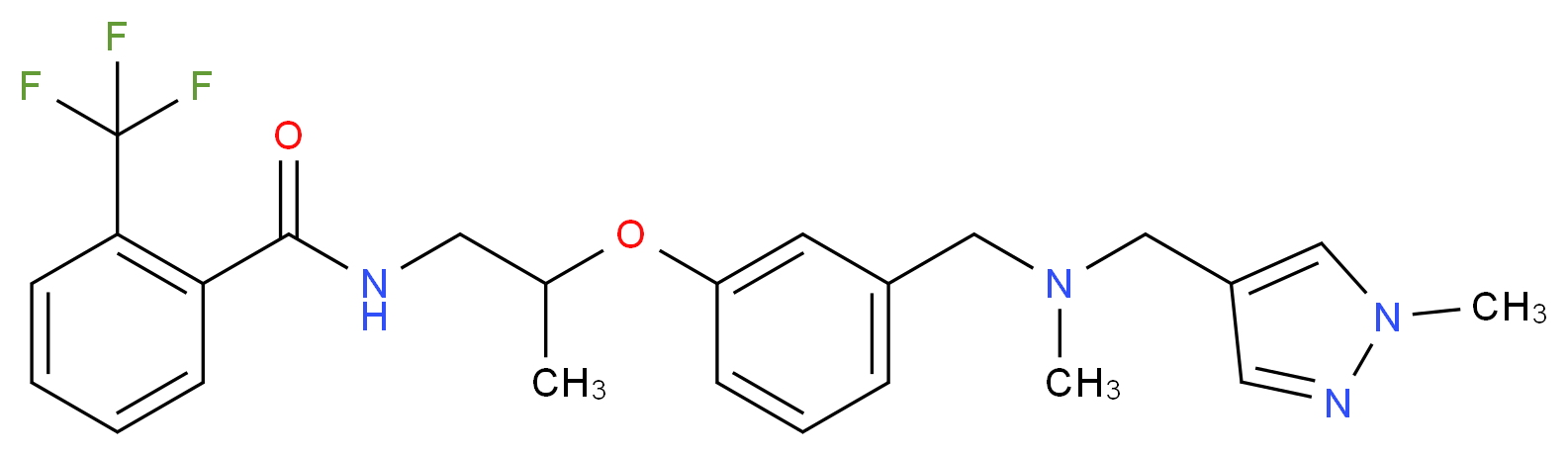 N-{2-[3-({methyl[(1-methyl-1H-pyrazol-4-yl)methyl]amino}methyl)phenoxy]propyl}-2-(trifluoromethyl)benzamide_分子结构_CAS_)
