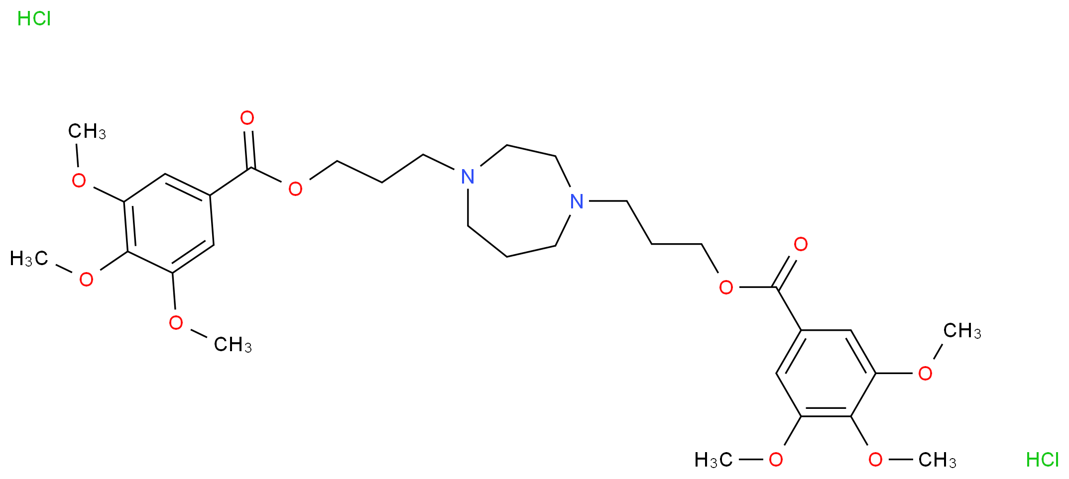 3-{4-[3-(3,4,5-trimethoxybenzoyloxy)propyl]-1,4-diazepan-1-yl}propyl 3,4,5-trimethoxybenzoate dihydrochloride_分子结构_CAS_20153-98-4