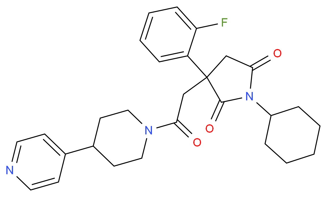 1-cyclohexyl-3-(2-fluorophenyl)-3-{2-oxo-2-[4-(4-pyridinyl)-1-piperidinyl]ethyl}-2,5-pyrrolidinedione_分子结构_CAS_)