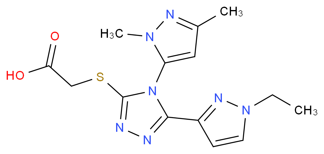 {[4-(1,3-dimethyl-1H-pyrazol-5-yl)-5-(1-ethyl-1H-pyrazol-3-yl)-4H-1,2,4-triazol-3-yl]thio}acetic acid_分子结构_CAS_)