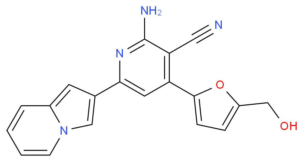 2-amino-4-[5-(hydroxymethyl)-2-furyl]-6-indolizin-2-ylnicotinonitrile_分子结构_CAS_)