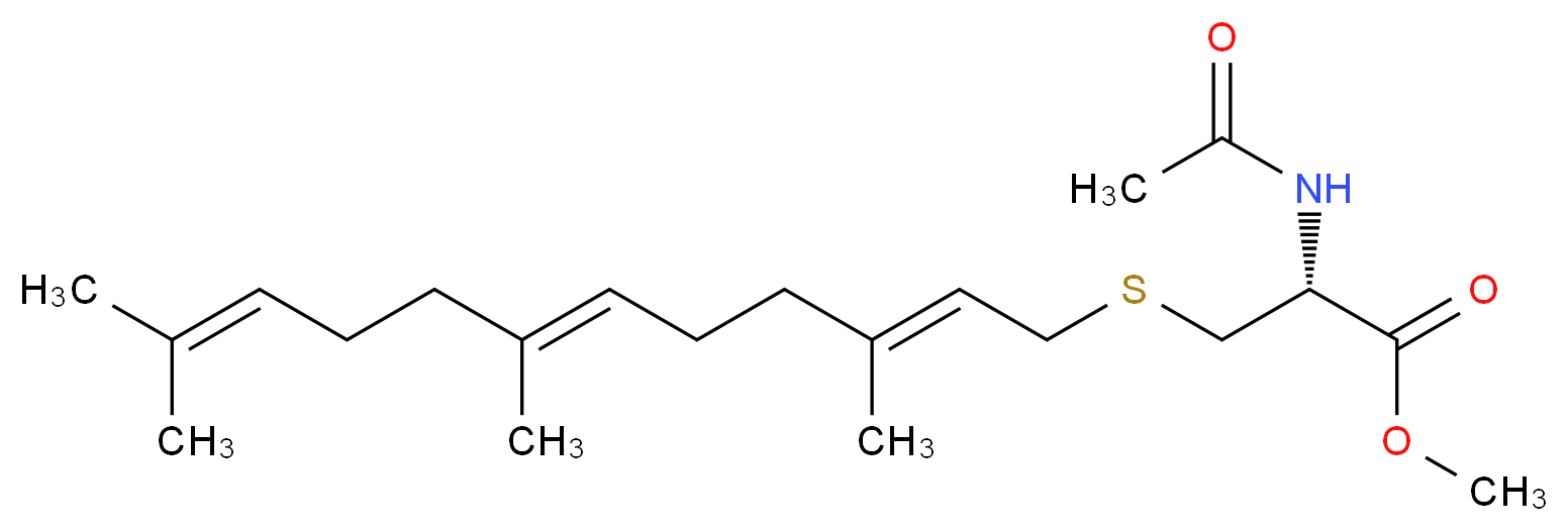 methyl (2R)-2-acetamido-3-{[(2E,6E)-3,7,11-trimethyldodeca-2,6,10-trien-1-yl]sulfanyl}propanoate_分子结构_CAS_135304-08-4