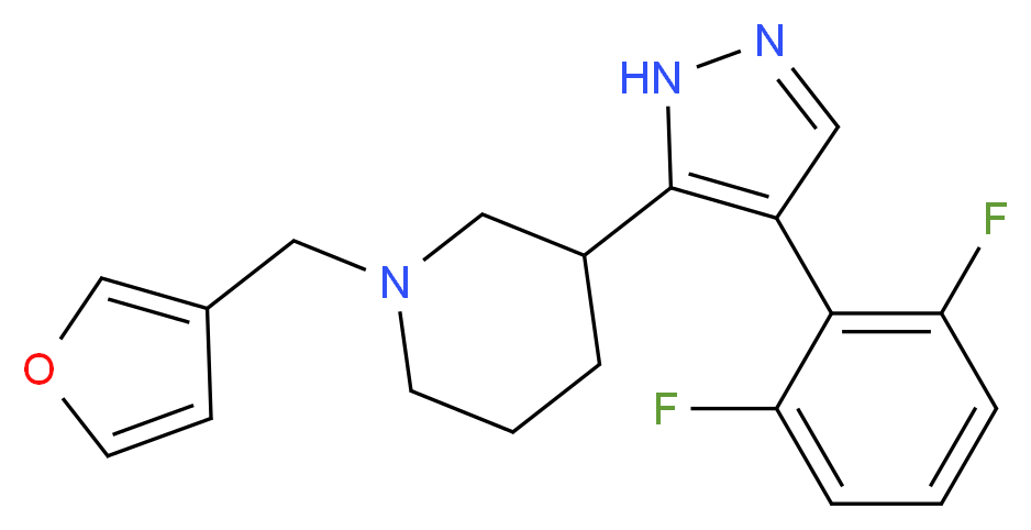 3-[4-(2,6-difluorophenyl)-1H-pyrazol-5-yl]-1-(3-furylmethyl)piperidine_分子结构_CAS_)