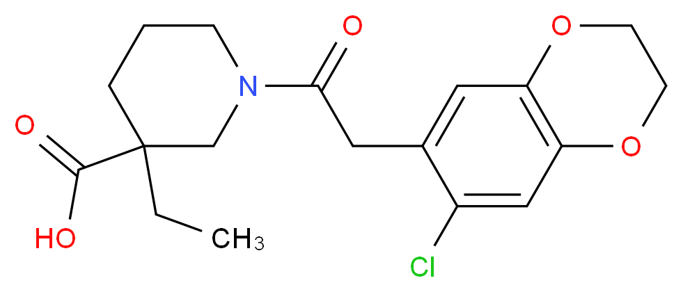 1-[(7-chloro-2,3-dihydro-1,4-benzodioxin-6-yl)acetyl]-3-ethylpiperidine-3-carboxylic acid_分子结构_CAS_)