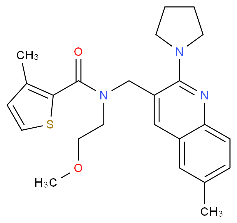 N-(2-methoxyethyl)-3-methyl-N-{[6-methyl-2-(1-pyrrolidinyl)-3-quinolinyl]methyl}-2-thiophenecarboxamide_分子结构_CAS_)