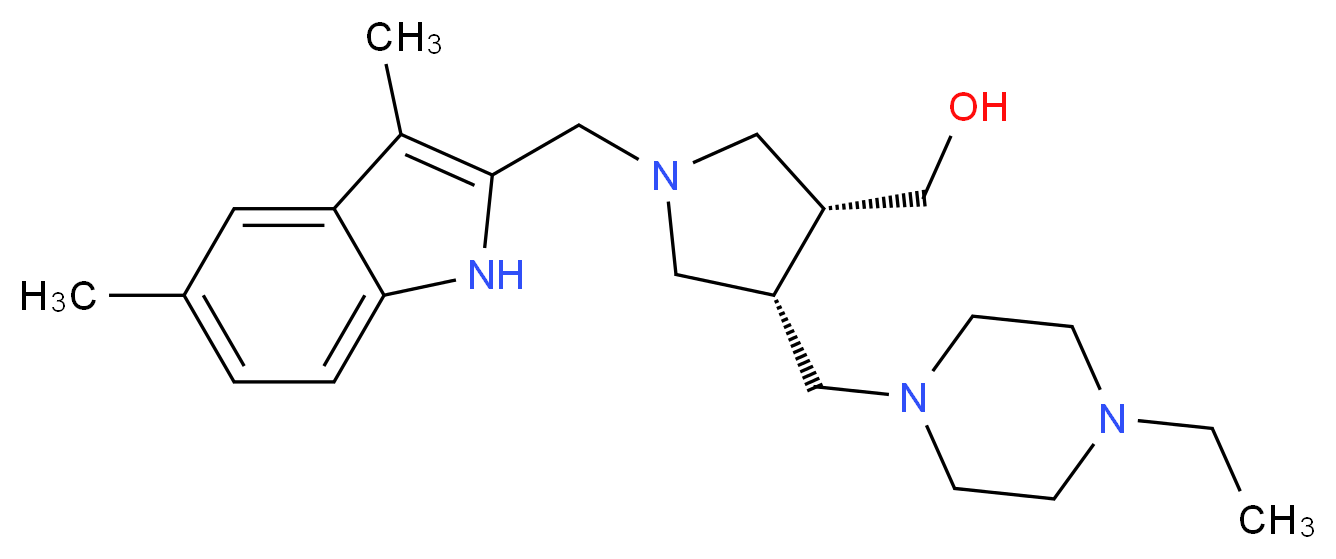 {(3R*,4R*)-1-[(3,5-dimethyl-1H-indol-2-yl)methyl]-4-[(4-ethylpiperazin-1-yl)methyl]pyrrolidin-3-yl}methanol_分子结构_CAS_)