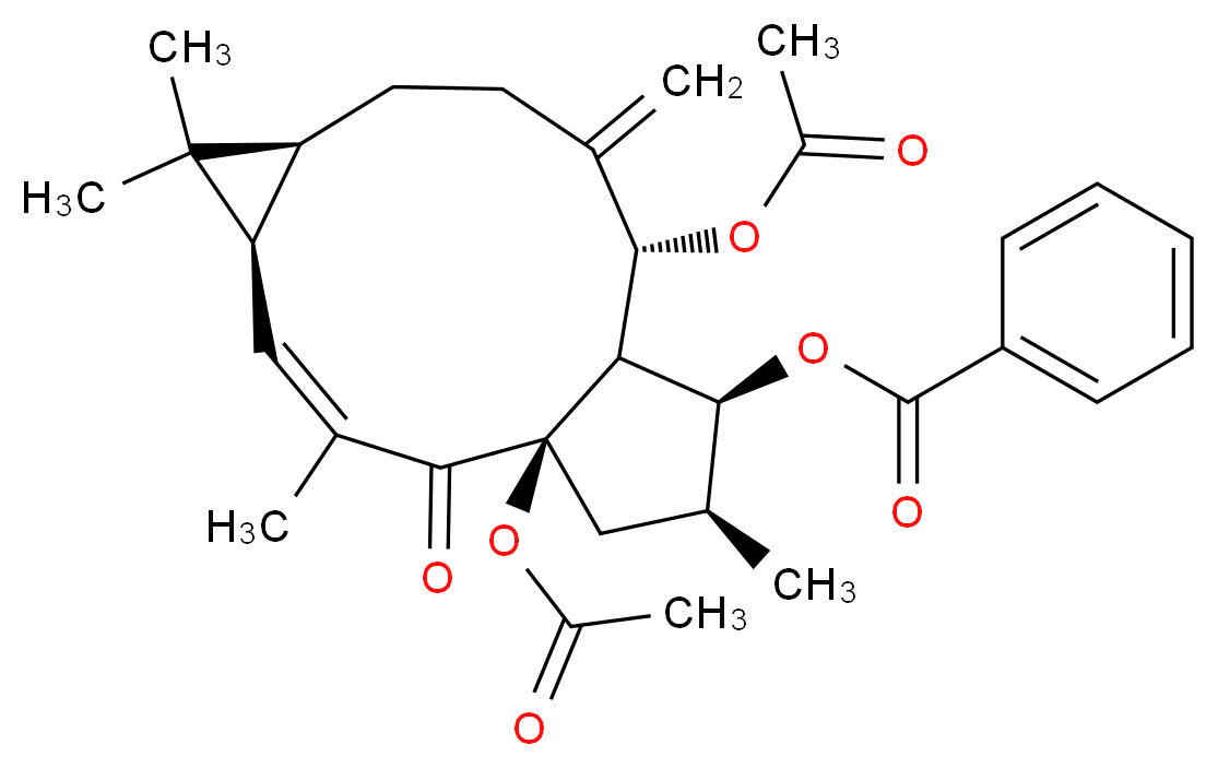 (1R,3E,5R,7S,11R,12R,13S,14S)-1,11-bis(acetyloxy)-3,6,6,14-tetramethyl-10-methylidene-2-oxotricyclo[10.3.0.0<sup>5</sup>,<sup>7</sup>]pentadec-3-en-13-yl benzoate_分子结构_CAS_218916-52-0