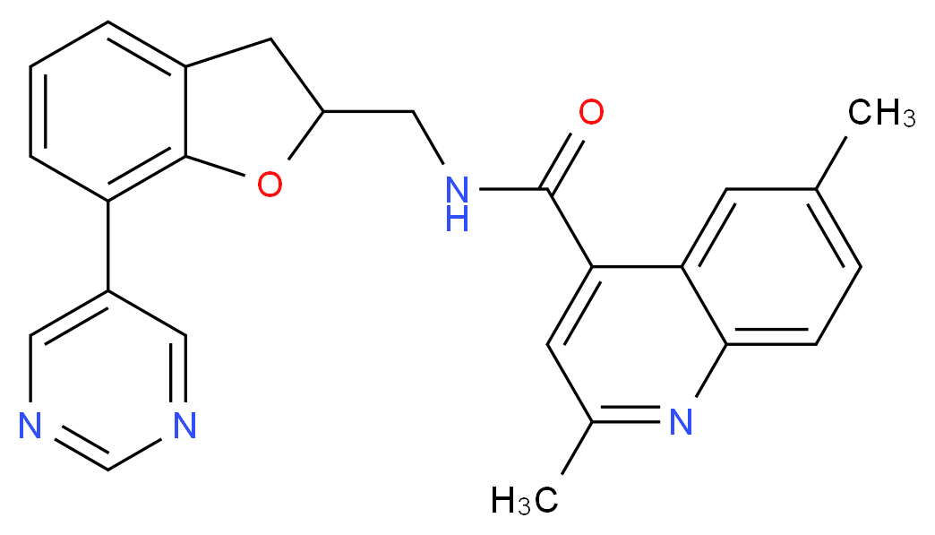 2,6-dimethyl-N-{[7-(5-pyrimidinyl)-2,3-dihydro-1-benzofuran-2-yl]methyl}-4-quinolinecarboxamide_分子结构_CAS_)