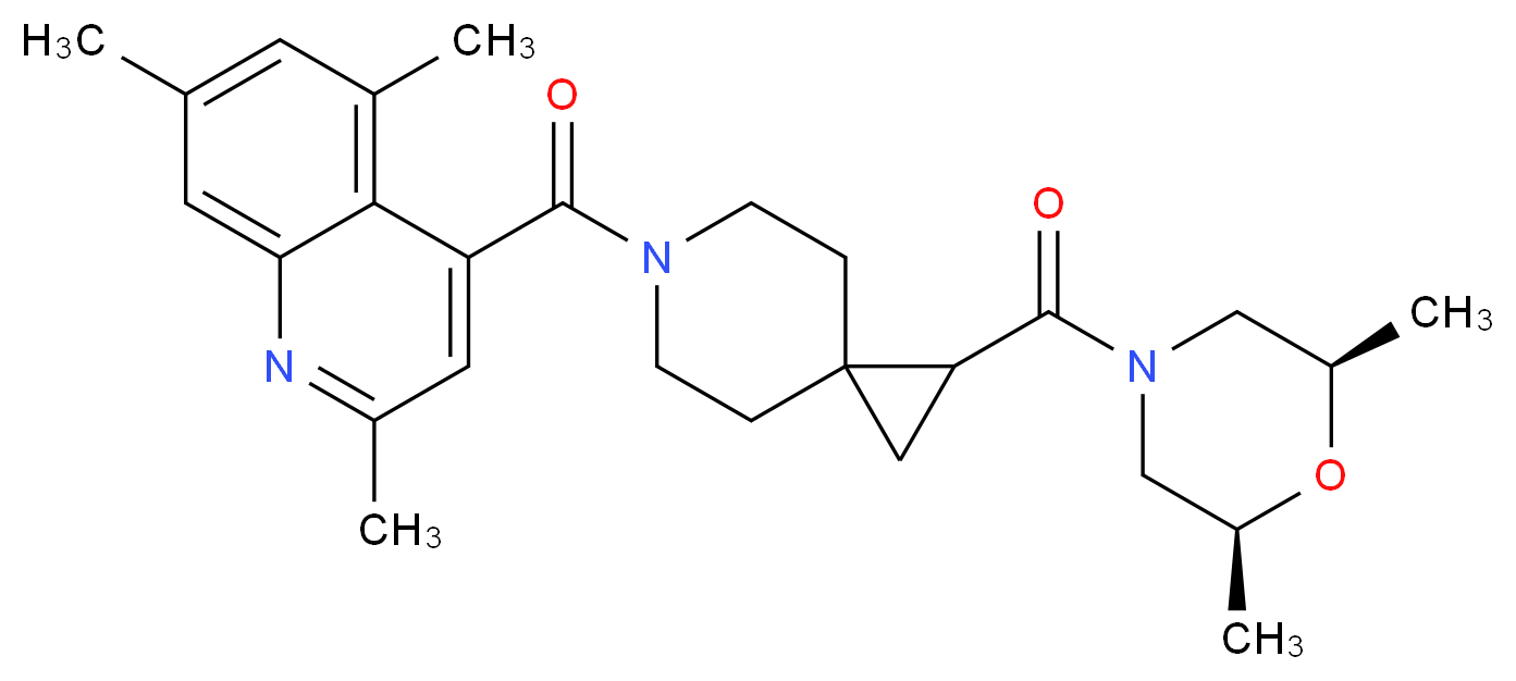 4-[(1-{[(2R*,6S*)-2,6-dimethyl-4-morpholinyl]carbonyl}-6-azaspiro[2.5]oct-6-yl)carbonyl]-2,5,7-trimethylquinoline_分子结构_CAS_)