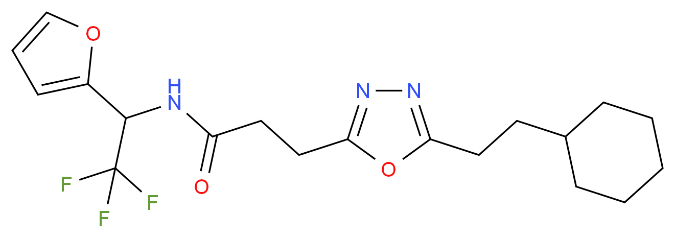 3-[5-(2-cyclohexylethyl)-1,3,4-oxadiazol-2-yl]-N-[2,2,2-trifluoro-1-(2-furyl)ethyl]propanamide_分子结构_CAS_)