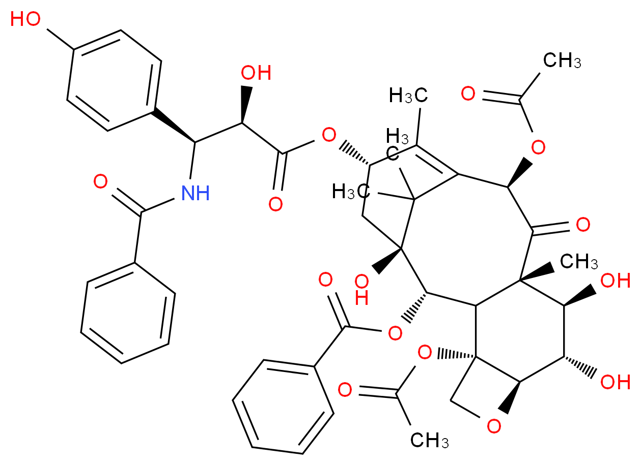 (1S,2S,3R,4S,7R,8S,9R,10S,12R,15S)-4,12-bis(acetyloxy)-1,8,9-trihydroxy-15-{[(2R,3S)-2-hydroxy-3-(4-hydroxyphenyl)-3-(phenylformamido)propanoyl]oxy}-10,14,17,17-tetramethyl-11-oxo-6-oxatetracyclo[11.3.1.0<sup>3</sup>,<sup>1</sup><sup>0</sup>.0<sup>4</sup>,<sup>7</sup>]heptadec-13-en-2-yl benzoate_分子结构_CAS_157230-10-9