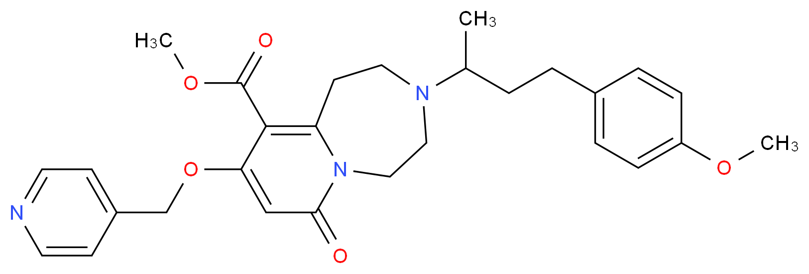 methyl 3-[3-(4-methoxyphenyl)-1-methylpropyl]-7-oxo-9-(4-pyridinylmethoxy)-1,2,3,4,5,7-hexahydropyrido[1,2-d][1,4]diazepine-10-carboxylate_分子结构_CAS_)