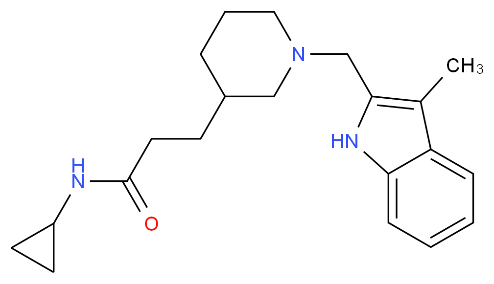 N-cyclopropyl-3-{1-[(3-methyl-1H-indol-2-yl)methyl]-3-piperidinyl}propanamide_分子结构_CAS_)