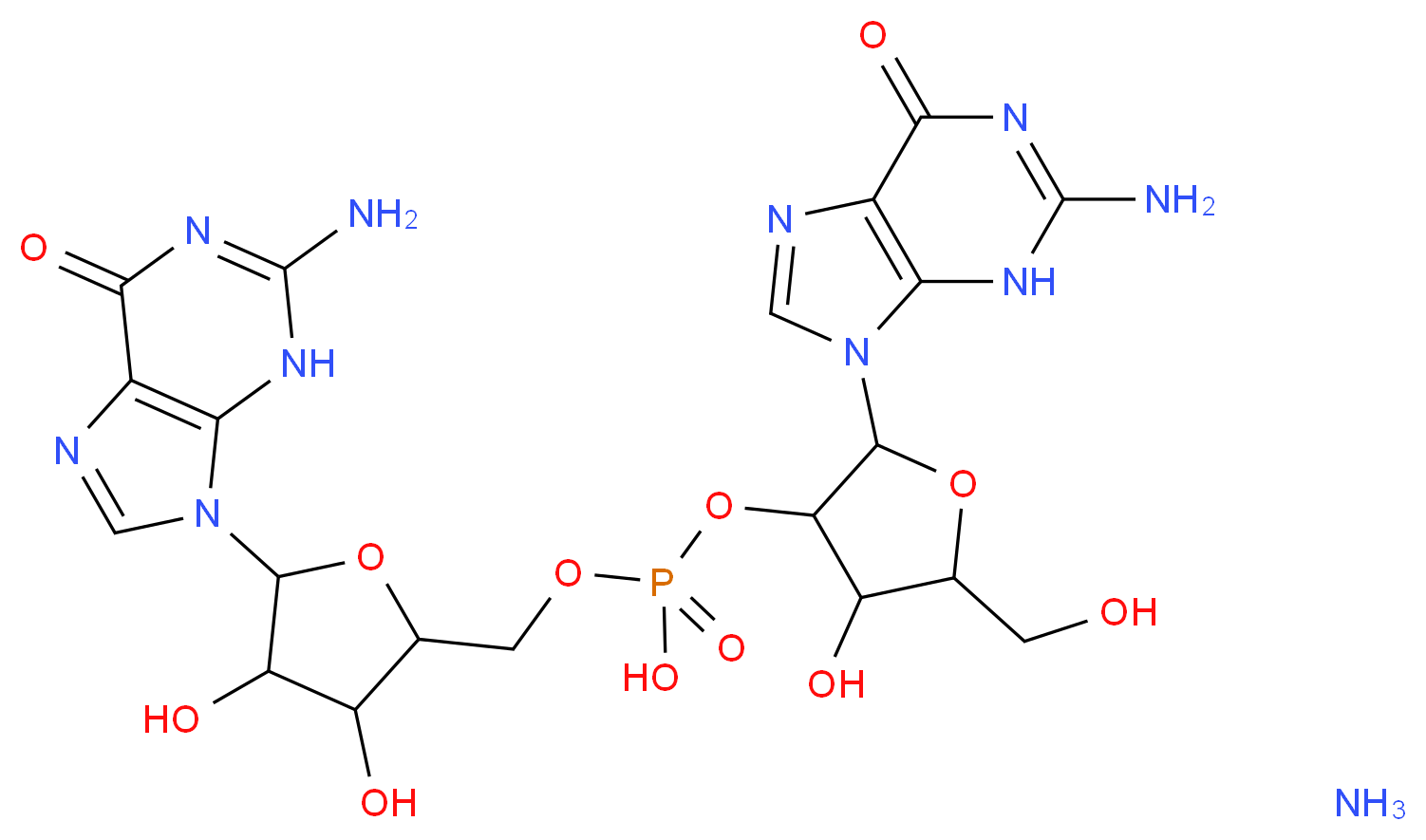 {[5-(2-amino-6-oxo-6,9-dihydro-3H-purin-9-yl)-3,4-dihydroxyoxolan-2-yl]methoxy}({[2-(2-amino-6-oxo-6,9-dihydro-3H-purin-9-yl)-4-hydroxy-5-(hydroxymethyl)oxolan-3-yl]oxy})phosphinic acid amine_分子结构_CAS_103213-36-1