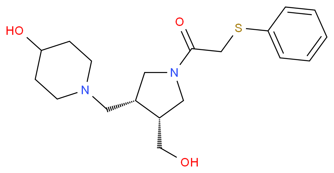 1-({(3R*,4R*)-4-(hydroxymethyl)-1-[(phenylthio)acetyl]pyrrolidin-3-yl}methyl)piperidin-4-ol_分子结构_CAS_)