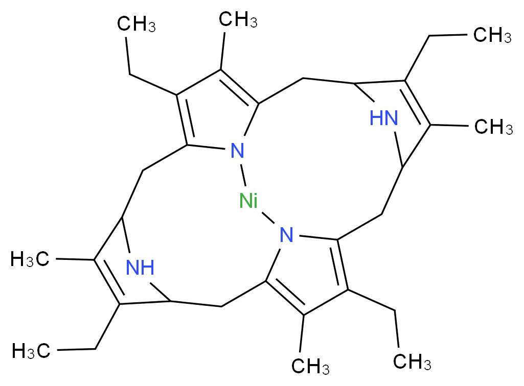 4,9,14,19-tetraethyl-5,10,15,20-tetramethyl-21,23,24,25-tetraaza-22-nickelahexacyclo[9.9.3.1<sup>3</sup>,<sup>6</sup>.1<sup>1</sup><sup>3</sup>,<sup>1</sup><sup>6</sup>.0<sup>8</sup>,<sup>2</sup><sup>3</sup>.0<sup>1</sup><sup>8</sup>,<sup>2</sup><sup>1</sup>]pentacosa-1(20),4,8,10,14,18-hexaene_分子结构_CAS_14055-19-7