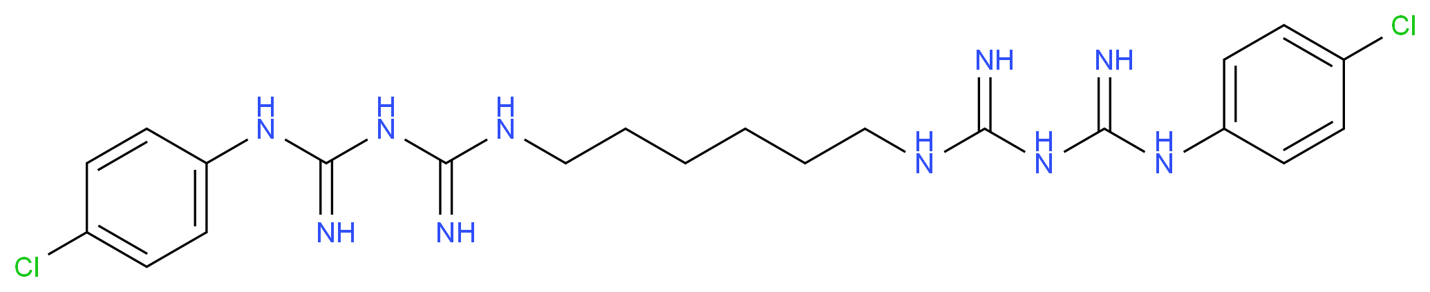 N-(4-chlorophenyl)-1-3-(6-{N-[3-(4-chlorophenyl)carbamimidamidomethanimidoyl]amino}hexyl)carbamimidamidomethanimidamide_分子结构_CAS_3697-42-5