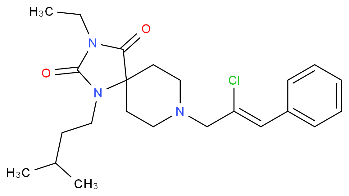 8-[(2Z)-2-chloro-3-phenyl-2-propen-1-yl]-3-ethyl-1-(3-methylbutyl)-1,3,8-triazaspiro[4.5]decane-2,4-dione_分子结构_CAS_)