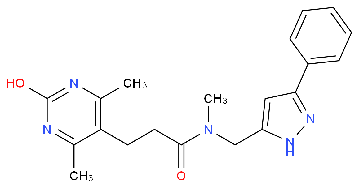 3-(2-hydroxy-4,6-dimethylpyrimidin-5-yl)-N-methyl-N-[(3-phenyl-1H-pyrazol-5-yl)methyl]propanamide_分子结构_CAS_)