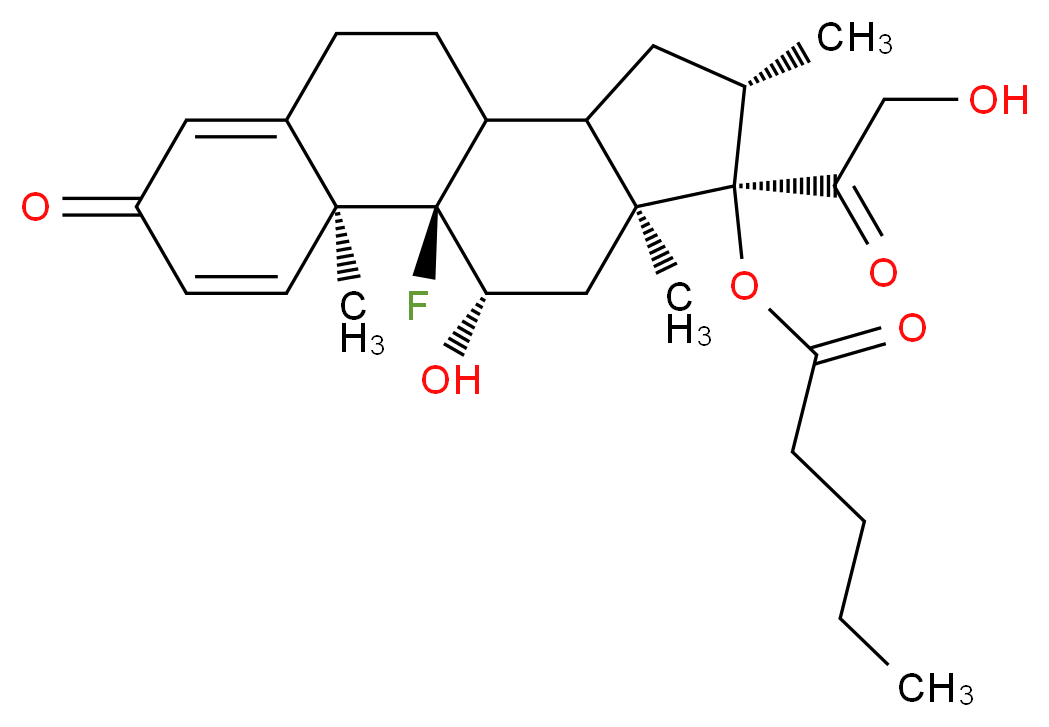 (1R,2S,13S,14R,15S,17S)-1-fluoro-17-hydroxy-14-(2-hydroxyacetyl)-2,13,15-trimethyl-5-oxotetracyclo[8.7.0.0<sup>2</sup>,<sup>7</sup>.0<sup>1</sup><sup>1</sup>,<sup>1</sup><sup>5</sup>]heptadeca-3,6-dien-14-yl pentanoate_分子结构_CAS_2152-44-5