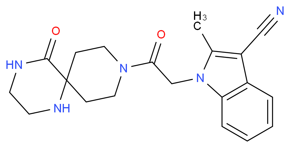 2-methyl-1-[2-oxo-2-(5-oxo-1,4,9-triazaspiro[5.5]undec-9-yl)ethyl]-1H-indole-3-carbonitrile_分子结构_CAS_)