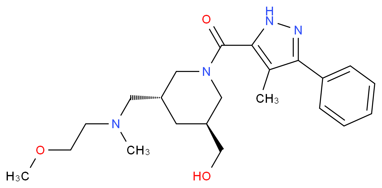 {(3S*,5R*)-5-{[(2-methoxyethyl)(methyl)amino]methyl}-1-[(4-methyl-3-phenyl-1H-pyrazol-5-yl)carbonyl]piperidin-3-yl}methanol_分子结构_CAS_)