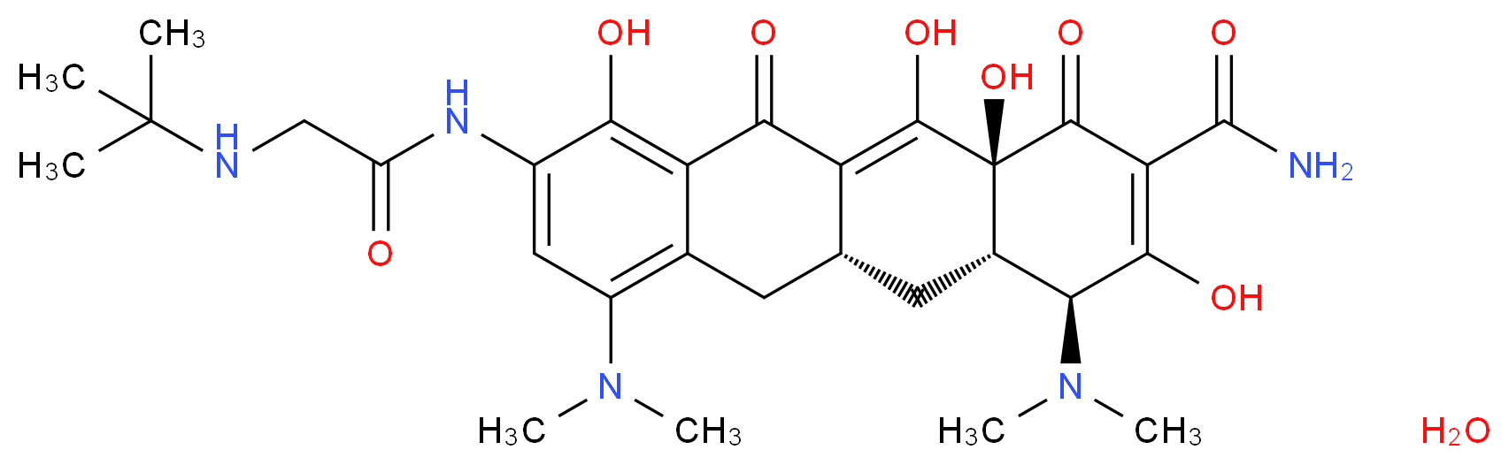 (4S,4aS,5aR,12aS)-9-[2-(tert-butylamino)acetamido]-4,7-bis(dimethylamino)-3,10,12,12a-tetrahydroxy-1,11-dioxo-1,4,4a,5,5a,6,11,12a-octahydrotetracene-2-carboxamide hydrate_分子结构_CAS_1229002-07-6