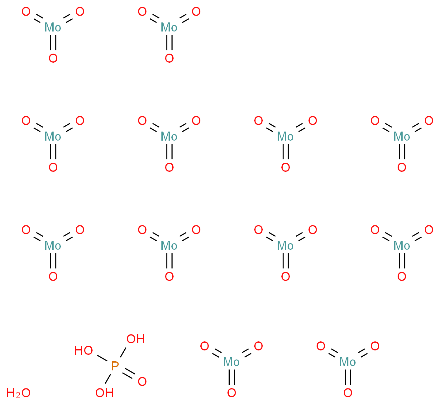 phosphoric acid dodecakis(trioxomolybdenum) hydrate_分子结构_CAS_51429-74-4