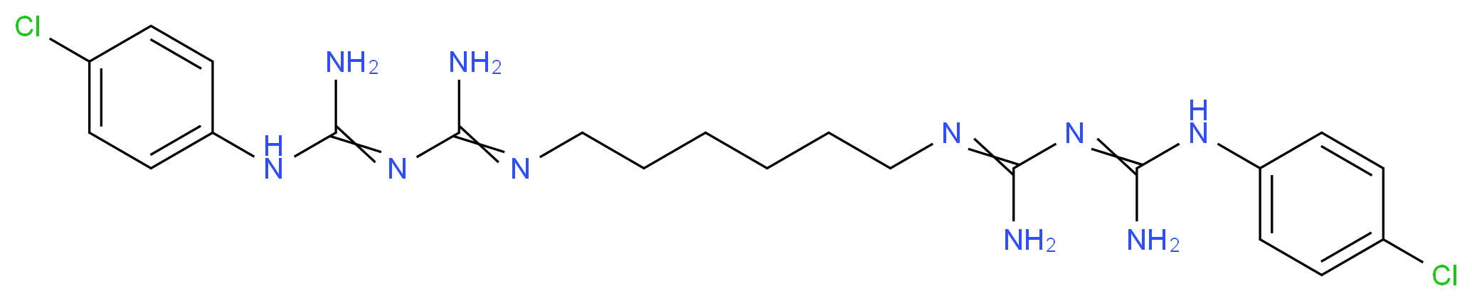 N'-(6-{[amino({amino[(4-chlorophenyl)amino]methylidene}amino)methylidene]amino}hexyl)-1-({amino[(4-chlorophenyl)amino]methylidene}amino)methanimidamide_分子结构_CAS_55-56-1