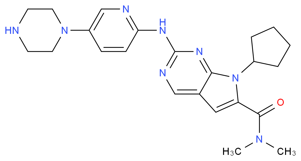 7-cyclopentyl-N,N-dimethyl-2-{[5-(piperazin-1-yl)pyridin-2-yl]amino}-7H-pyrrolo[2,3-d]pyrimidine-6-carboxamide_分子结构_CAS_1211441-98-3