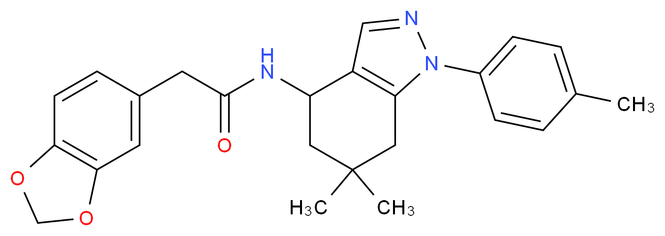 2-(1,3-benzodioxol-5-yl)-N-[6,6-dimethyl-1-(4-methylphenyl)-4,5,6,7-tetrahydro-1H-indazol-4-yl]acetamide_分子结构_CAS_)