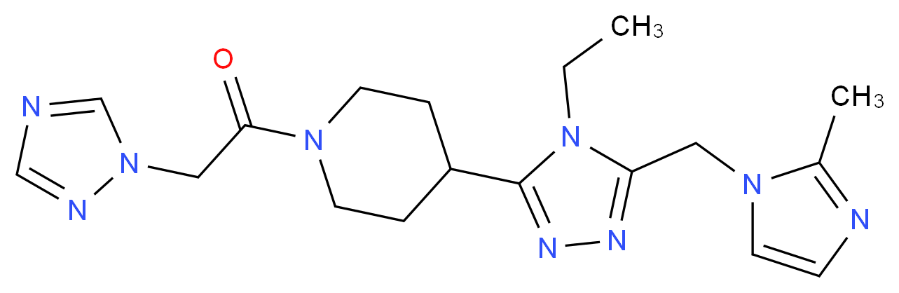 4-{4-ethyl-5-[(2-methyl-1H-imidazol-1-yl)methyl]-4H-1,2,4-triazol-3-yl}-1-(1H-1,2,4-triazol-1-ylacetyl)piperidine_分子结构_CAS_)