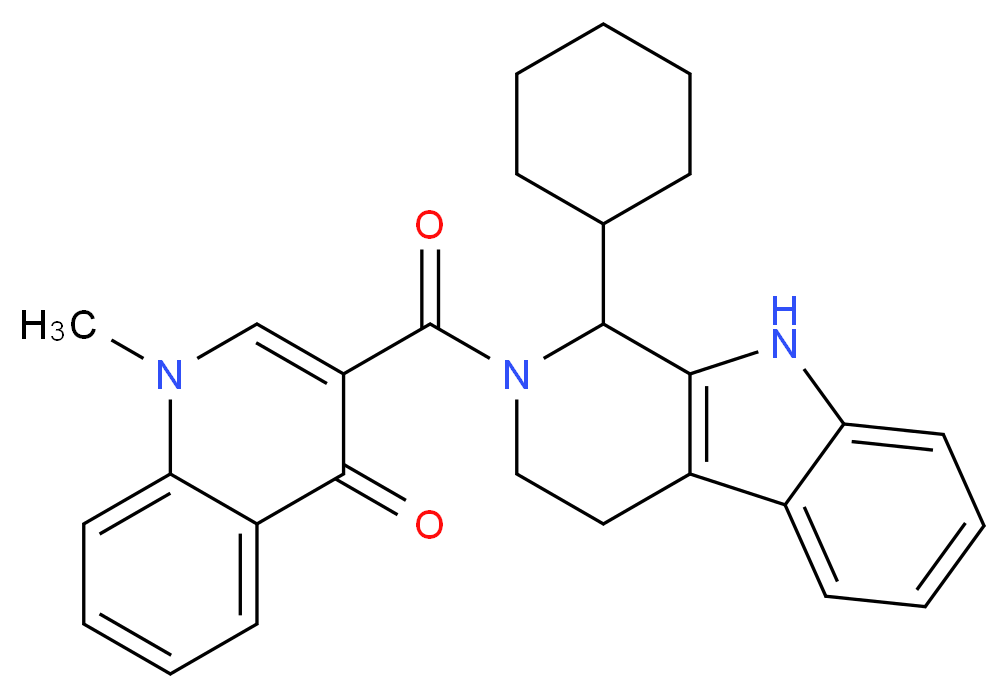 3-[(1-cyclohexyl-1,3,4,9-tetrahydro-2H-beta-carbolin-2-yl)carbonyl]-1-methyl-4(1H)-quinolinone_分子结构_CAS_)