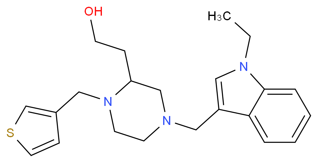 2-[4-[(1-ethyl-1H-indol-3-yl)methyl]-1-(3-thienylmethyl)-2-piperazinyl]ethanol_分子结构_CAS_)