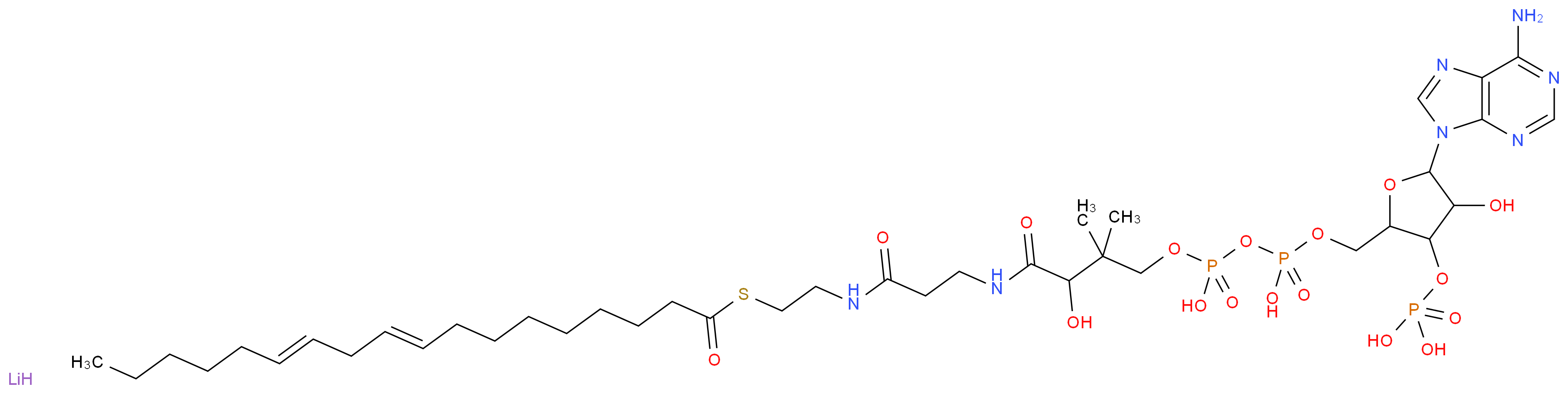 {[5-(6-amino-9H-purin-9-yl)-4-hydroxy-2-({[hydroxy({[hydroxy(3-hydroxy-2,2-dimethyl-3-{[2-({2-[(9E,12E)-octadeca-9,12-dienoylsulfanyl]ethyl}carbamoyl)ethyl]carbamoyl}propoxy)phosphoryl]oxy})phosphoryl]oxy}methyl)oxolan-3-yl]oxy}phosphonic acid lithium_分子结构_CAS_103476-22-8