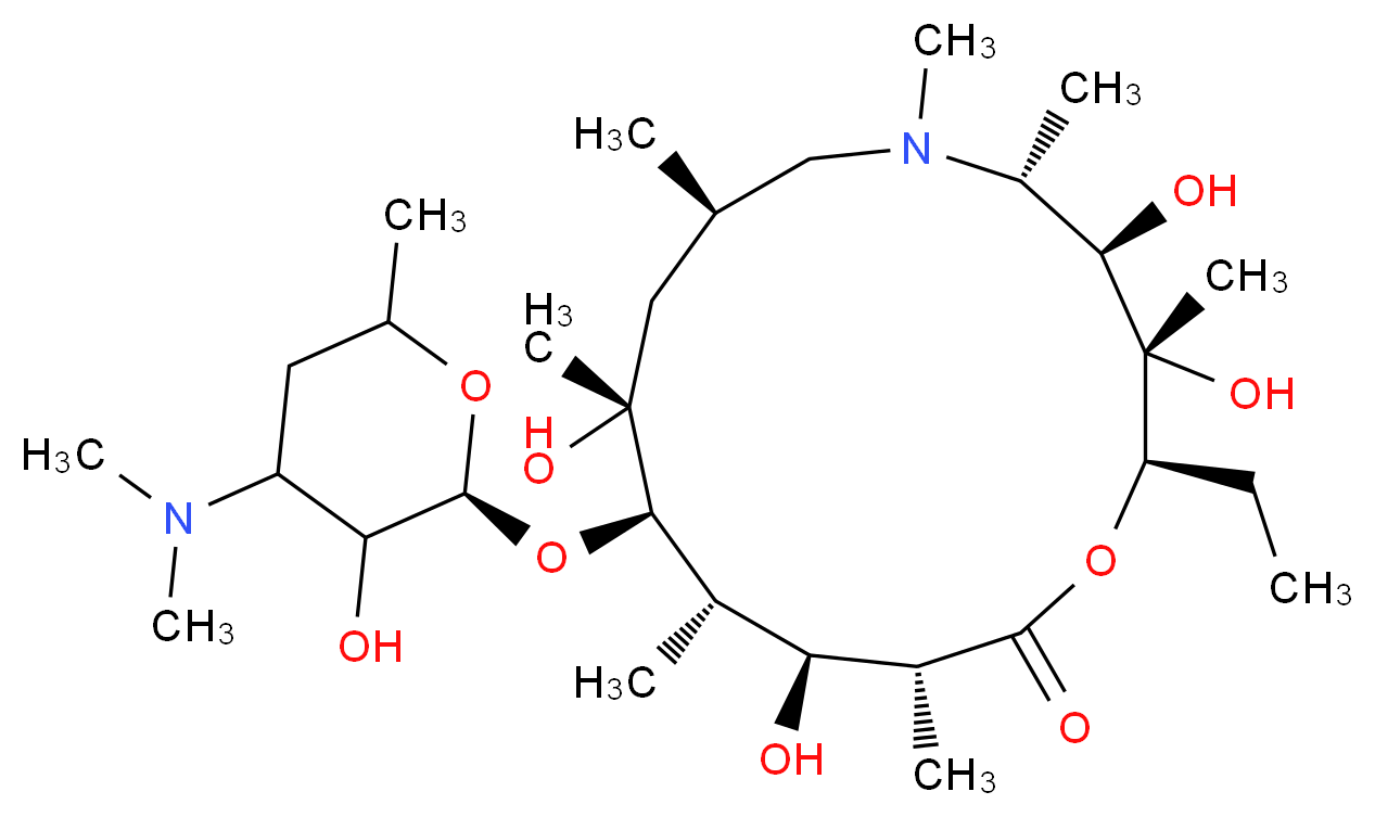 (2R,3S,4R,5R,8R,10R,11R,12S,13S,14R)-11-{[(2S)-4-(dimethylamino)-3-hydroxy-6-methyloxan-2-yl]oxy}-2-ethyl-3,4,10,13-tetrahydroxy-3,5,6,8,10,12,14-heptamethyl-1-oxa-6-azacyclopentadecan-15-one_分子结构_CAS_117693-41-1