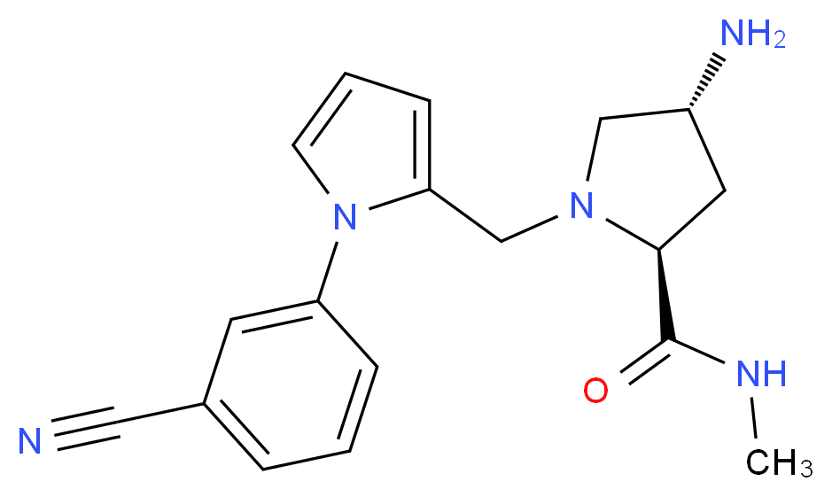 (2S,4R)-4-amino-1-{[1-(3-cyanophenyl)-1H-pyrrol-2-yl]methyl}-N-methylpyrrolidine-2-carboxamide_分子结构_CAS_)