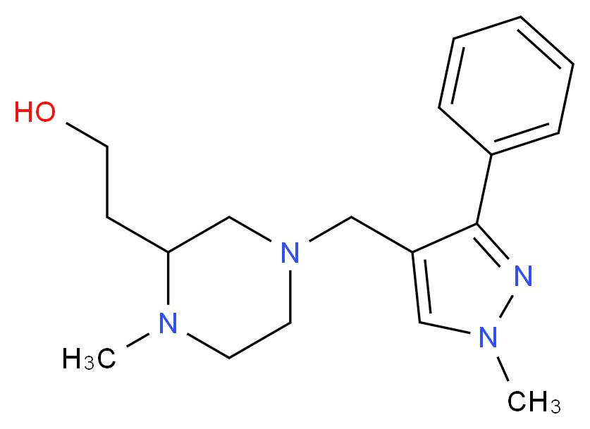 2-{1-methyl-4-[(1-methyl-3-phenyl-1H-pyrazol-4-yl)methyl]-2-piperazinyl}ethanol_分子结构_CAS_)