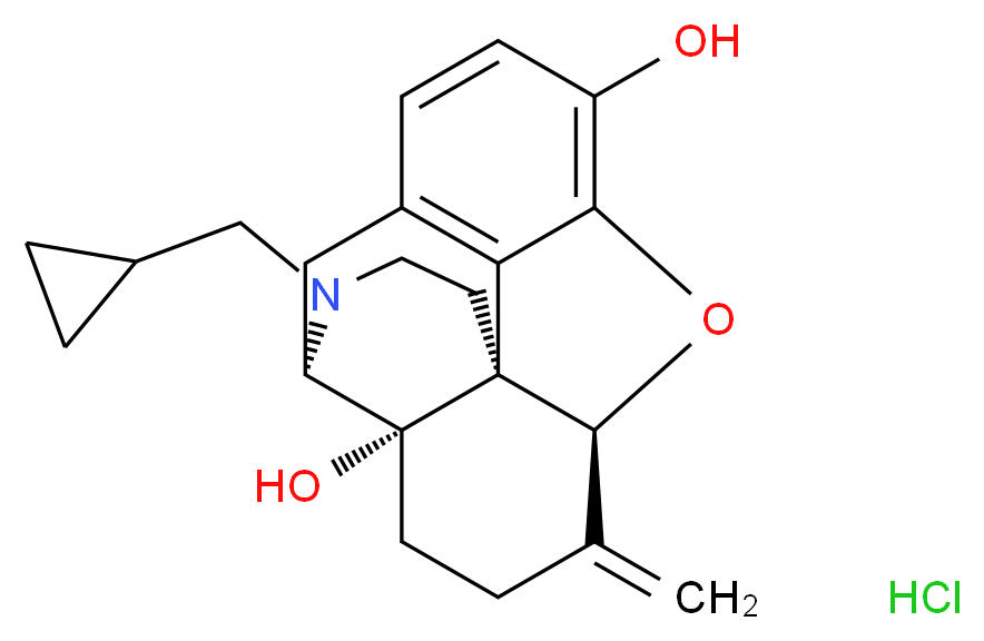(1S,5R,13S,17S)-4-(cyclopropylmethyl)-14-methylidene-12-oxa-4-azapentacyclo[9.6.1.0<sup>1</sup>,<sup>1</sup><sup>3</sup>.0<sup>5</sup>,<sup>1</sup><sup>7</sup>.0<sup>7</sup>,<sup>1</sup><sup>8</sup>]octadeca-7(18),8,10-triene-10,17-diol hydrochloride_分子结构_CAS_58895-64-0