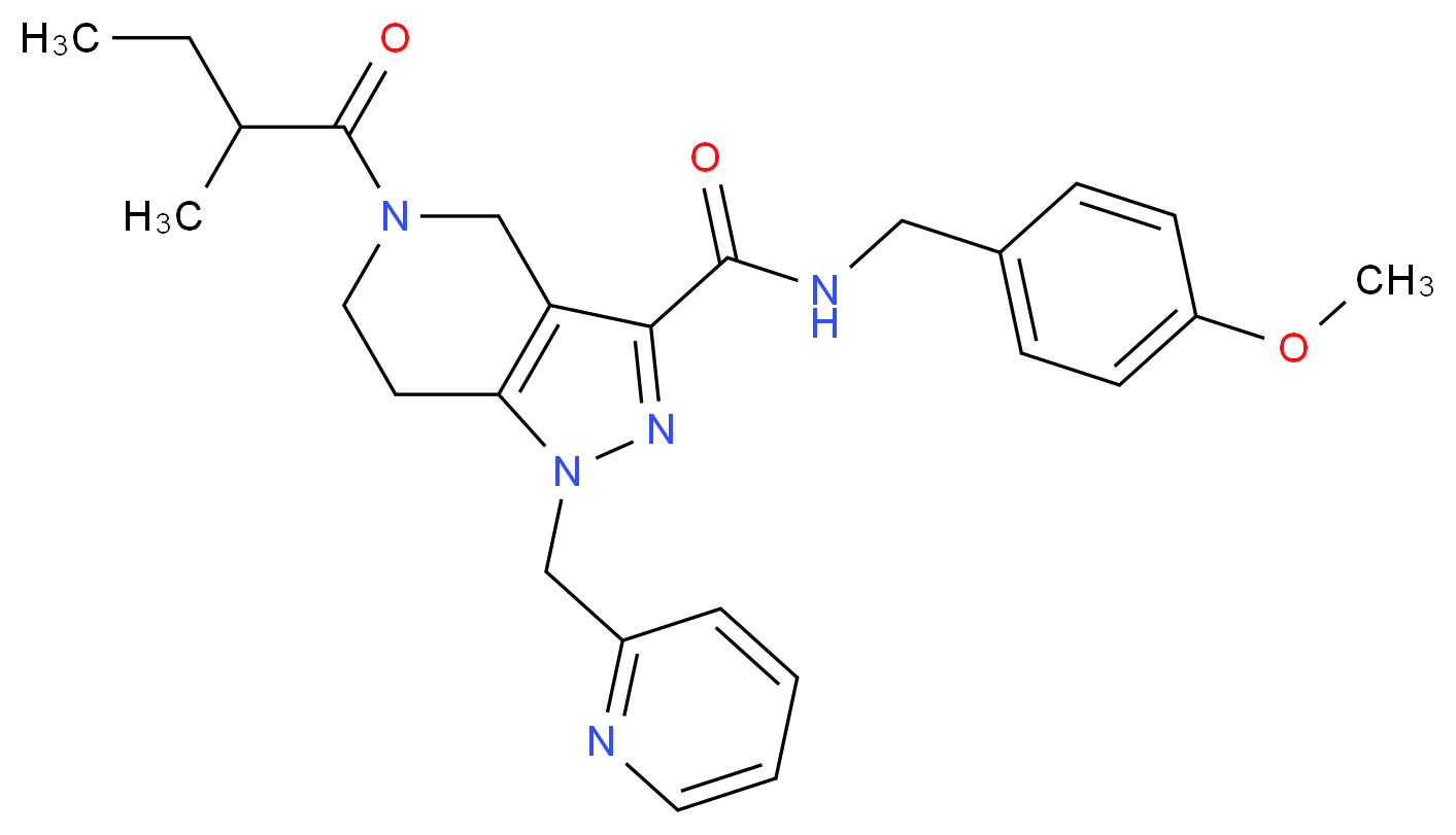N-(4-methoxybenzyl)-5-(2-methylbutanoyl)-1-(2-pyridinylmethyl)-4,5,6,7-tetrahydro-1H-pyrazolo[4,3-c]pyridine-3-carboxamide_分子结构_CAS_)