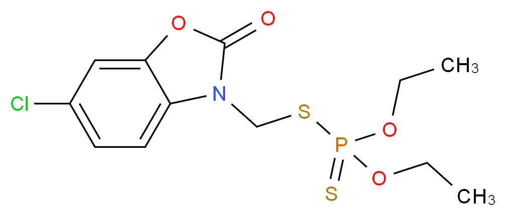 diethyl {[(6-chloro-2-oxo-2,3-dihydro-1,3-benzoxazol-3-yl)methyl]sulfanyl}(sulfanylidene)phosphonite_分子结构_CAS_2310-17-0