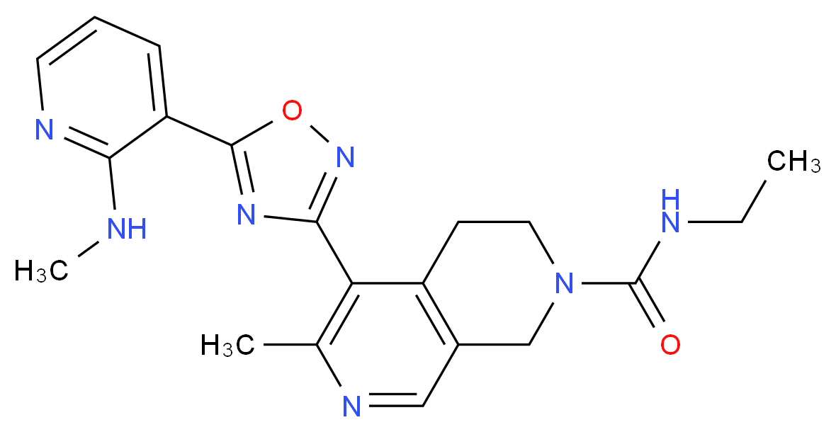 N-ethyl-6-methyl-5-{5-[2-(methylamino)-3-pyridinyl]-1,2,4-oxadiazol-3-yl}-3,4-dihydro-2,7-naphthyridine-2(1H)-carboxamide_分子结构_CAS_)