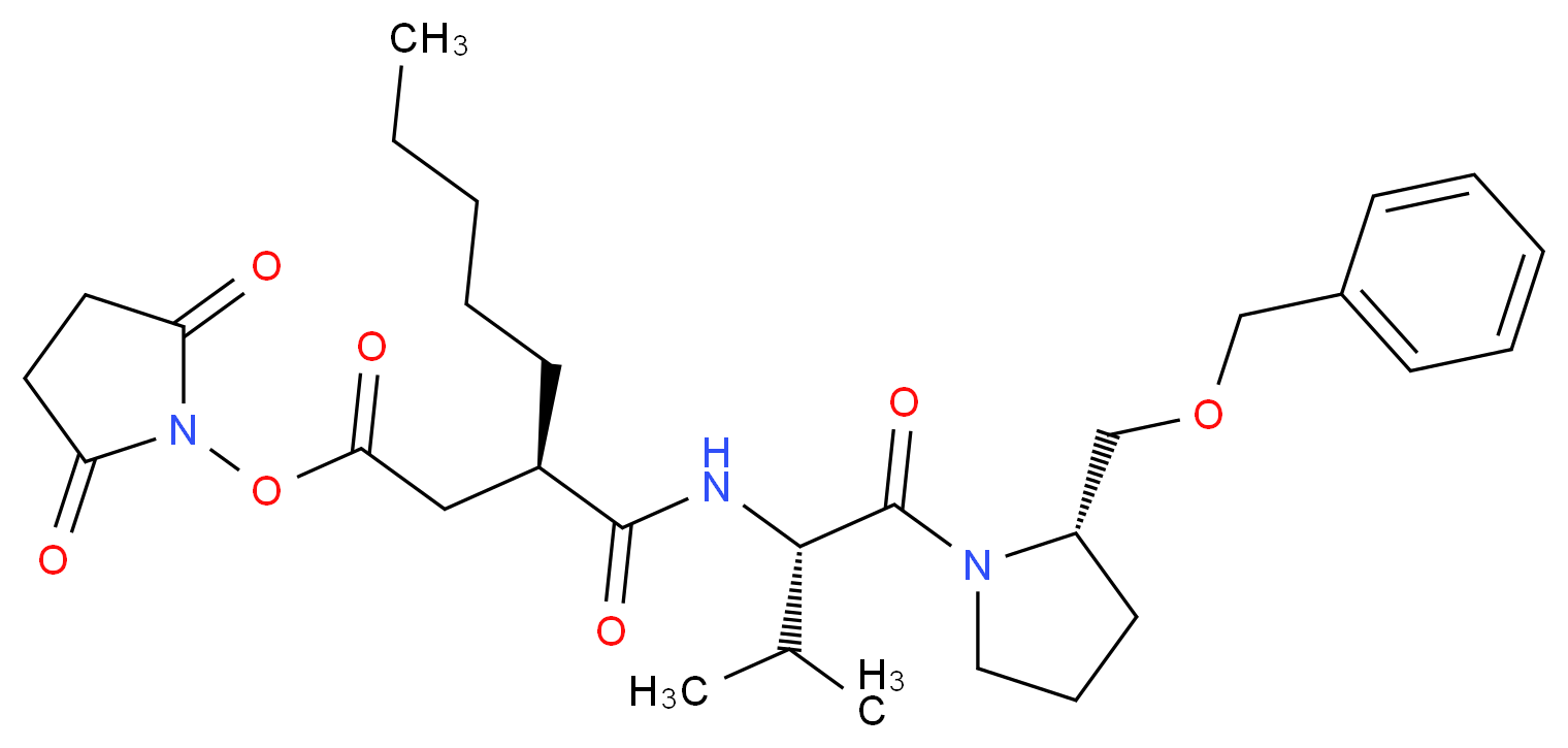 2,5-dioxopyrrolidin-1-yl (3R)-3-{[(2S)-1-[(2S)-2-[(benzyloxy)methyl]pyrrolidin-1-yl]-3-methyl-1-oxobutan-2-yl]carbamoyl}octanoate_分子结构_CAS_460754-32-9