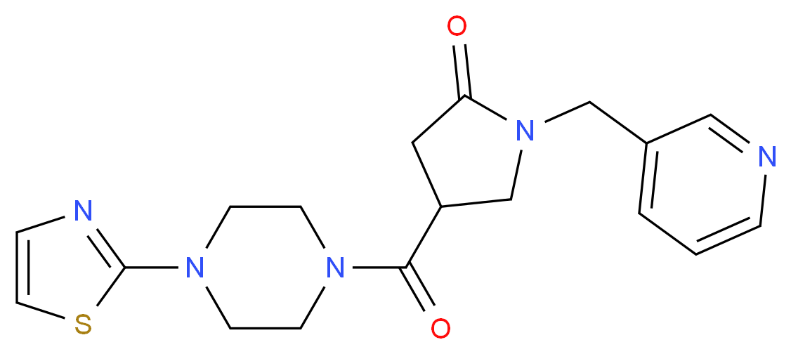 1-(3-pyridinylmethyl)-4-{[4-(1,3-thiazol-2-yl)-1-piperazinyl]carbonyl}-2-pyrrolidinone_分子结构_CAS_)
