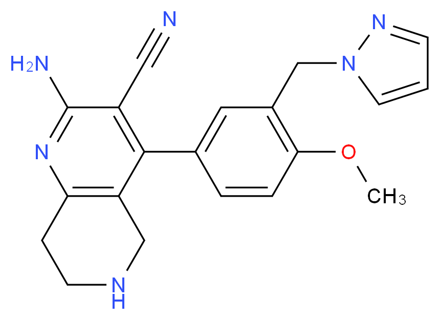 2-amino-4-[4-methoxy-3-(1H-pyrazol-1-ylmethyl)phenyl]-5,6,7,8-tetrahydro-1,6-naphthyridine-3-carbonitrile_分子结构_CAS_)