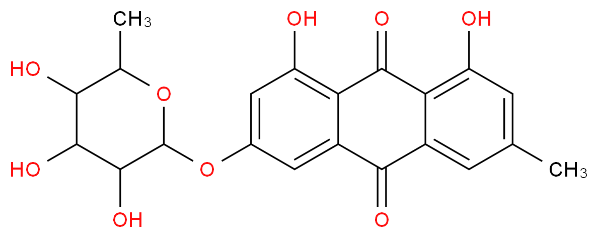 1,8-dihydroxy-3-methyl-6-[(3,4,5-trihydroxy-6-methyloxan-2-yl)oxy]-9,10-dihydroanthracene-9,10-dione_分子结构_CAS_60529-33-1