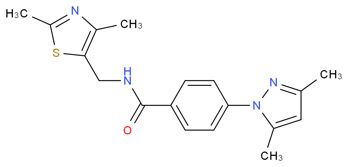 4-(3,5-dimethyl-1H-pyrazol-1-yl)-N-[(2,4-dimethyl-1,3-thiazol-5-yl)methyl]benzamide_分子结构_CAS_)