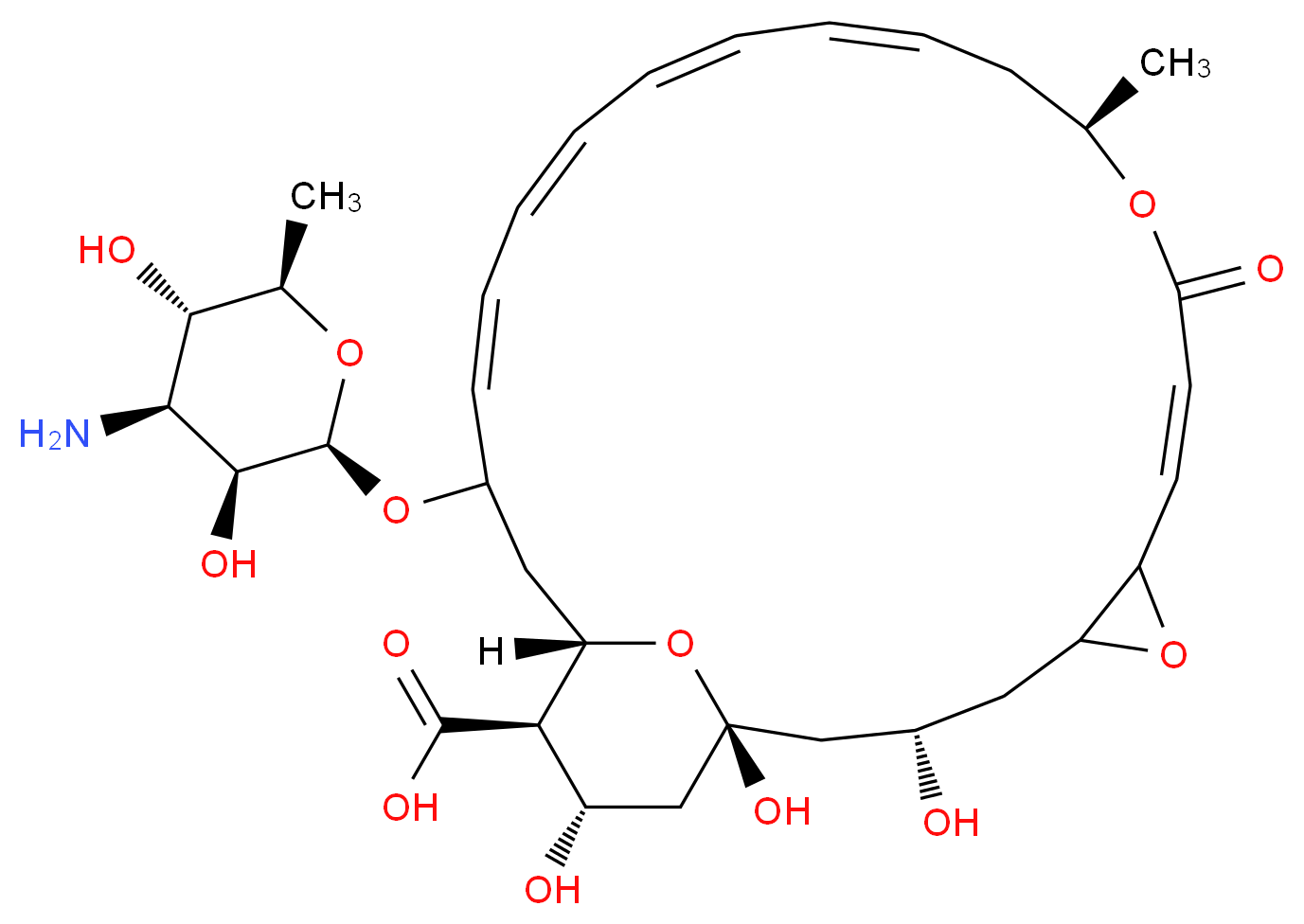 (1R,3S,8E,12R,14E,16E,18E,20E,24S,25R,26S)-22-{[(2R,3S,4S,5S,6R)-4-amino-3,5-dihydroxy-6-methyloxan-2-yl]oxy}-1,3,26-trihydroxy-12-methyl-10-oxo-6,11,28-trioxatricyclo[22.3.1.0^{5,7}]octacosa-8,14,16,18,20-pentaene-25-carboxylic acid_分子结构_CAS_7681-93-8
