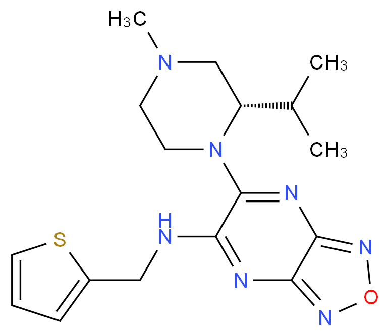 6-[(2S)-2-isopropyl-4-methyl-1-piperazinyl]-N-(2-thienylmethyl)[1,2,5]oxadiazolo[3,4-b]pyrazin-5-amine_分子结构_CAS_)