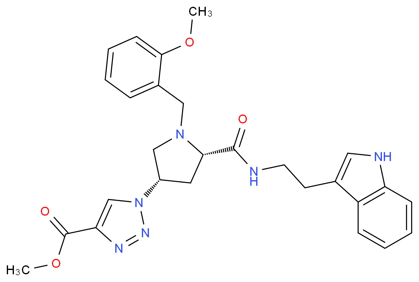 methyl 1-[(3S,5S)-5-({[2-(1H-indol-3-yl)ethyl]amino}carbonyl)-1-(2-methoxybenzyl)-3-pyrrolidinyl]-1H-1,2,3-triazole-4-carboxylate_分子结构_CAS_)